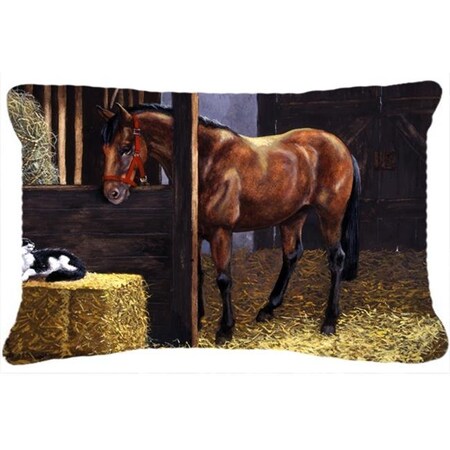 Carolines Treasures Carolines Treasures BDBA0295PW1216 Horse in Stable with Cat Fabric Decorative Pillow BDBA0295PW1216